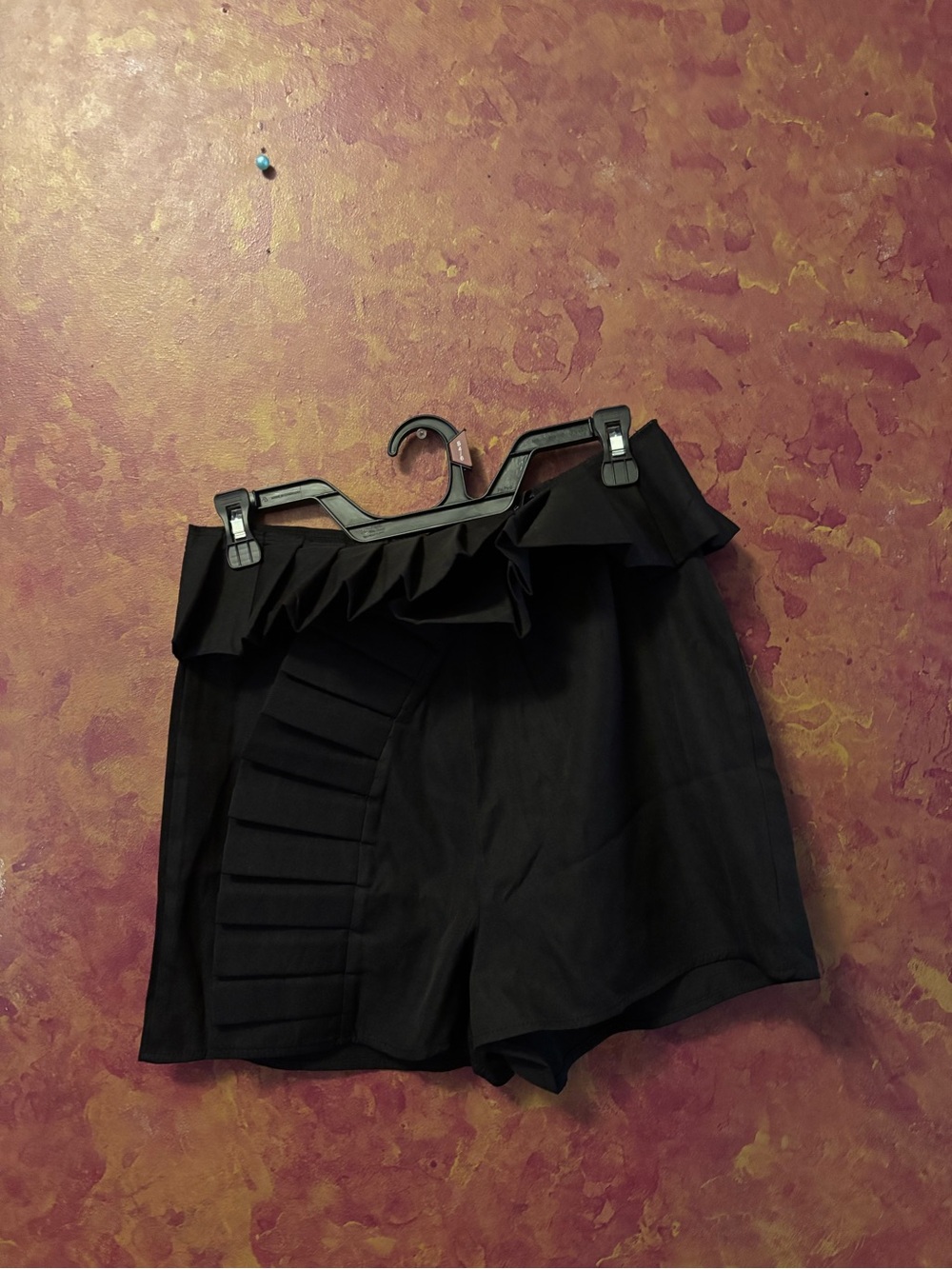 High-Waist Black Ruffle Detail Women's Shorts